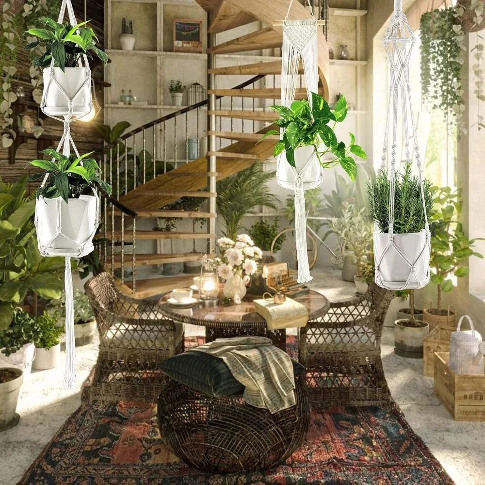 Macrame Plant Hangers, 6Pack Hanging Planters for Indoor Plants w/ 6 Set Hangers